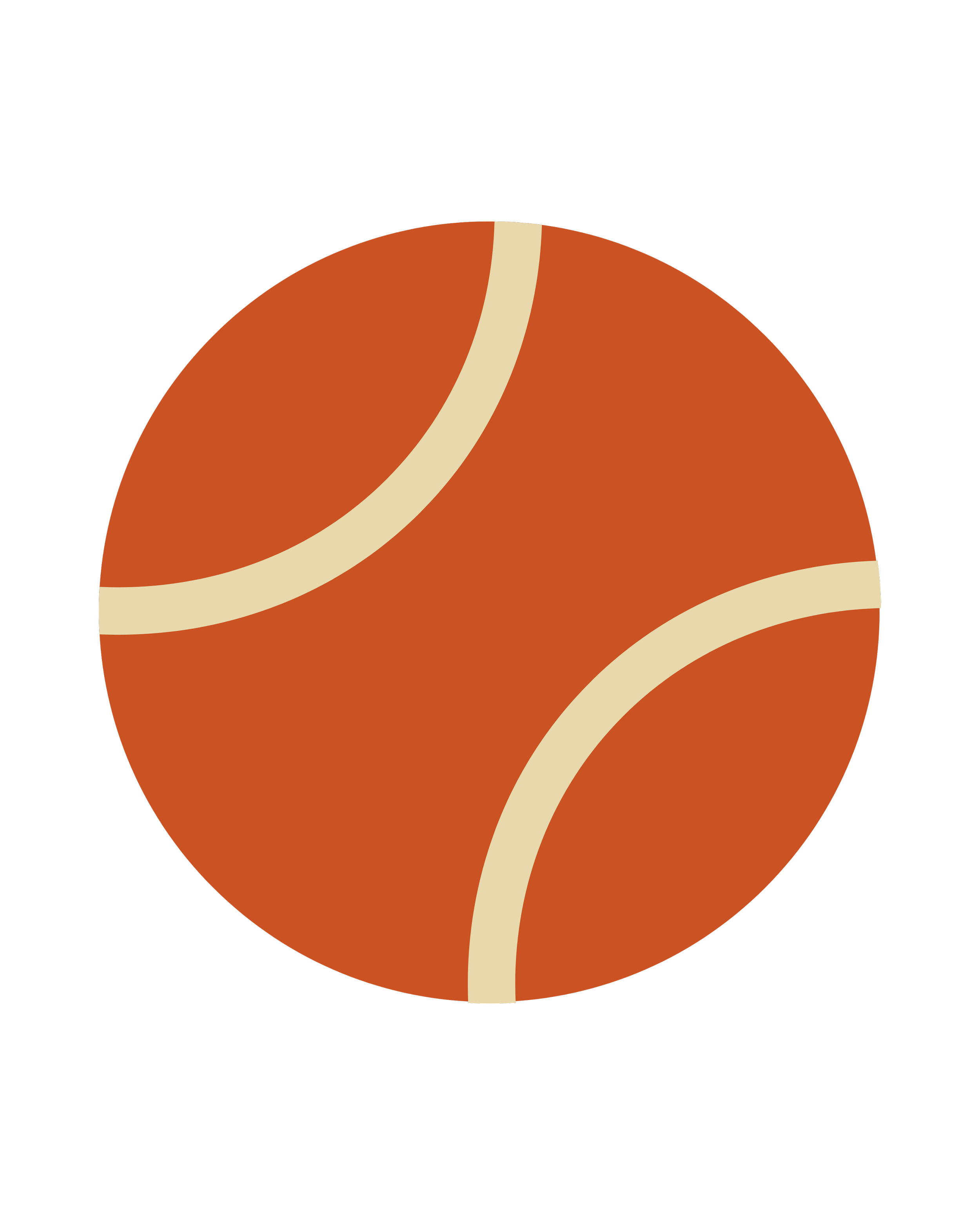 An illustration of a brown tennis ball with beige curved lines on a black background.