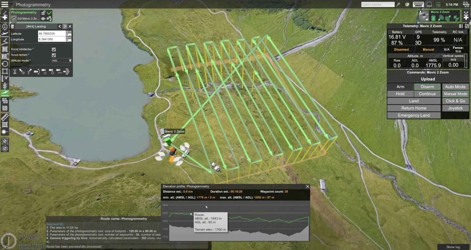 Aerial view of a drone  flight path mapping a large field