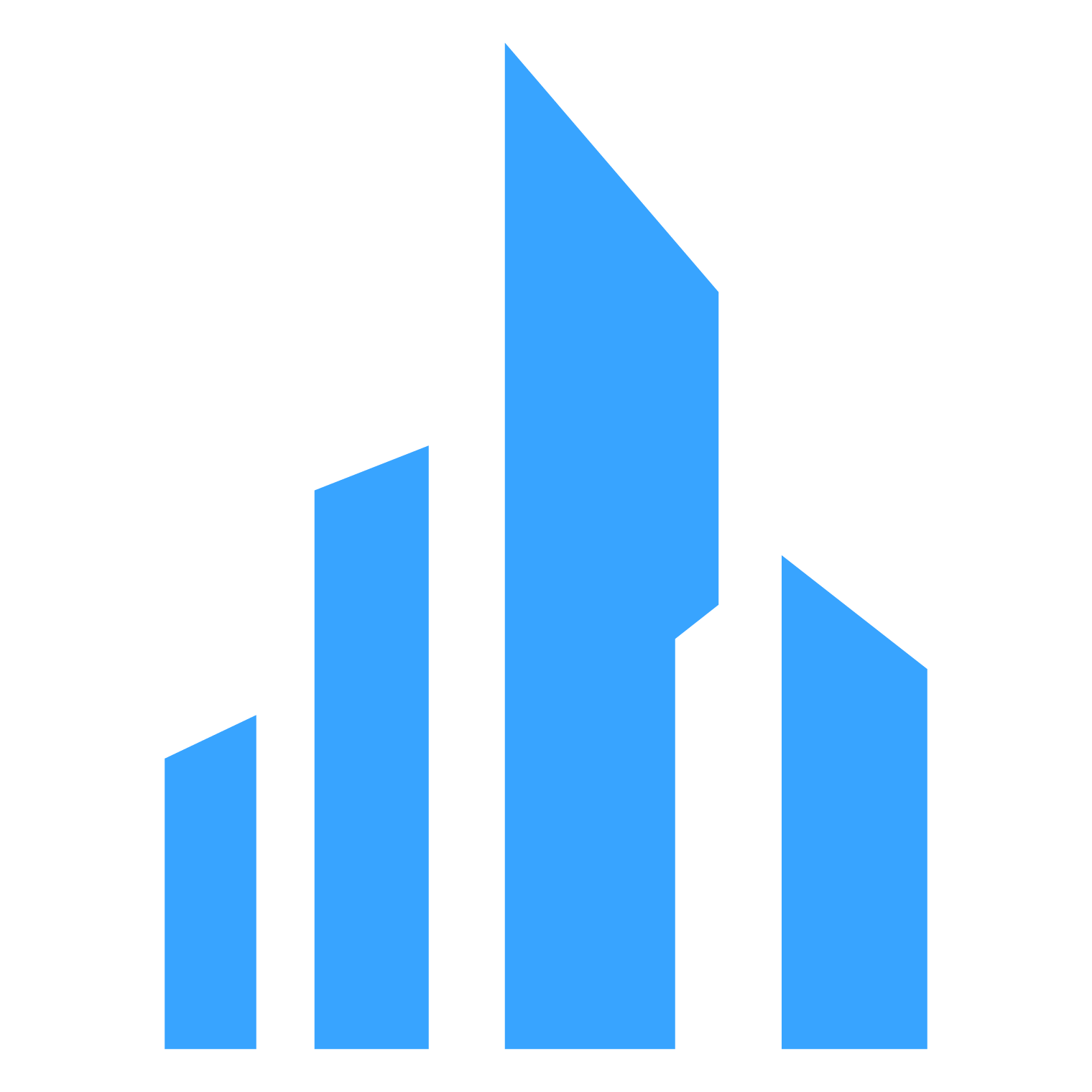 The crexi logo. Blue bar graph with four ascending and descending bars against a black background.
