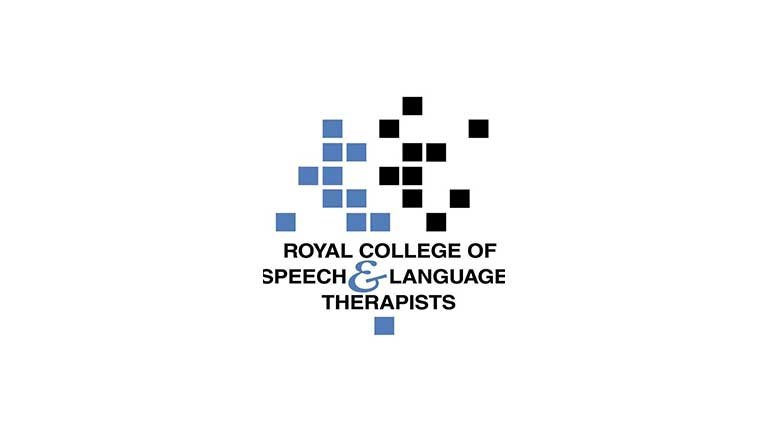 Logo of the Royal College of Speech and Language Therapists with blue and black squares and text.
