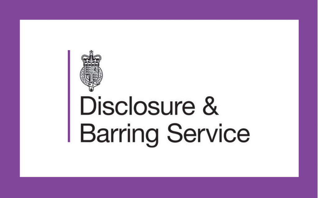 A document titled "Disclosure & Barring Service" with a purple border and an emblem of a crown at the top left.