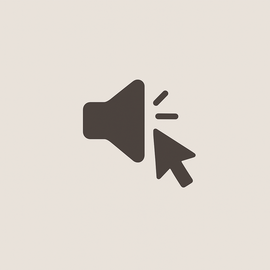Icon of a speaker with a mouse cursor indicating clicking.