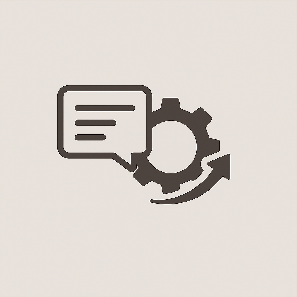 Icon of a chat bubble and gear indicating communication or settings.