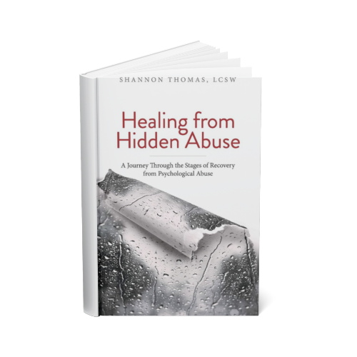 Book titled 'Healing from Hidden Abuse' by Shannon Thomas, LCSW, with a cover image of water droplets on a glass surface.