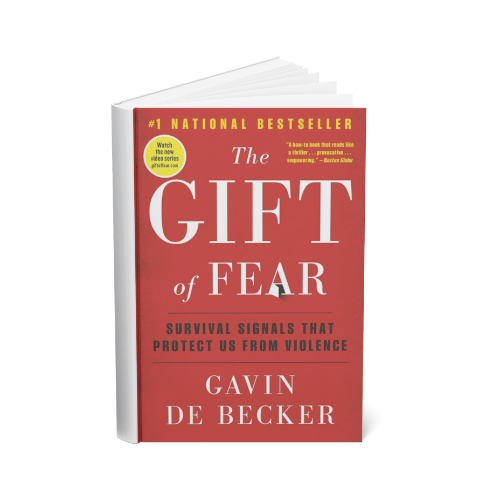 Cover of the book 'The Gift of Fear' by Gavin de Becker with a red background, white and black text, and a yellow sticker indicating it is a #1 national bestseller.