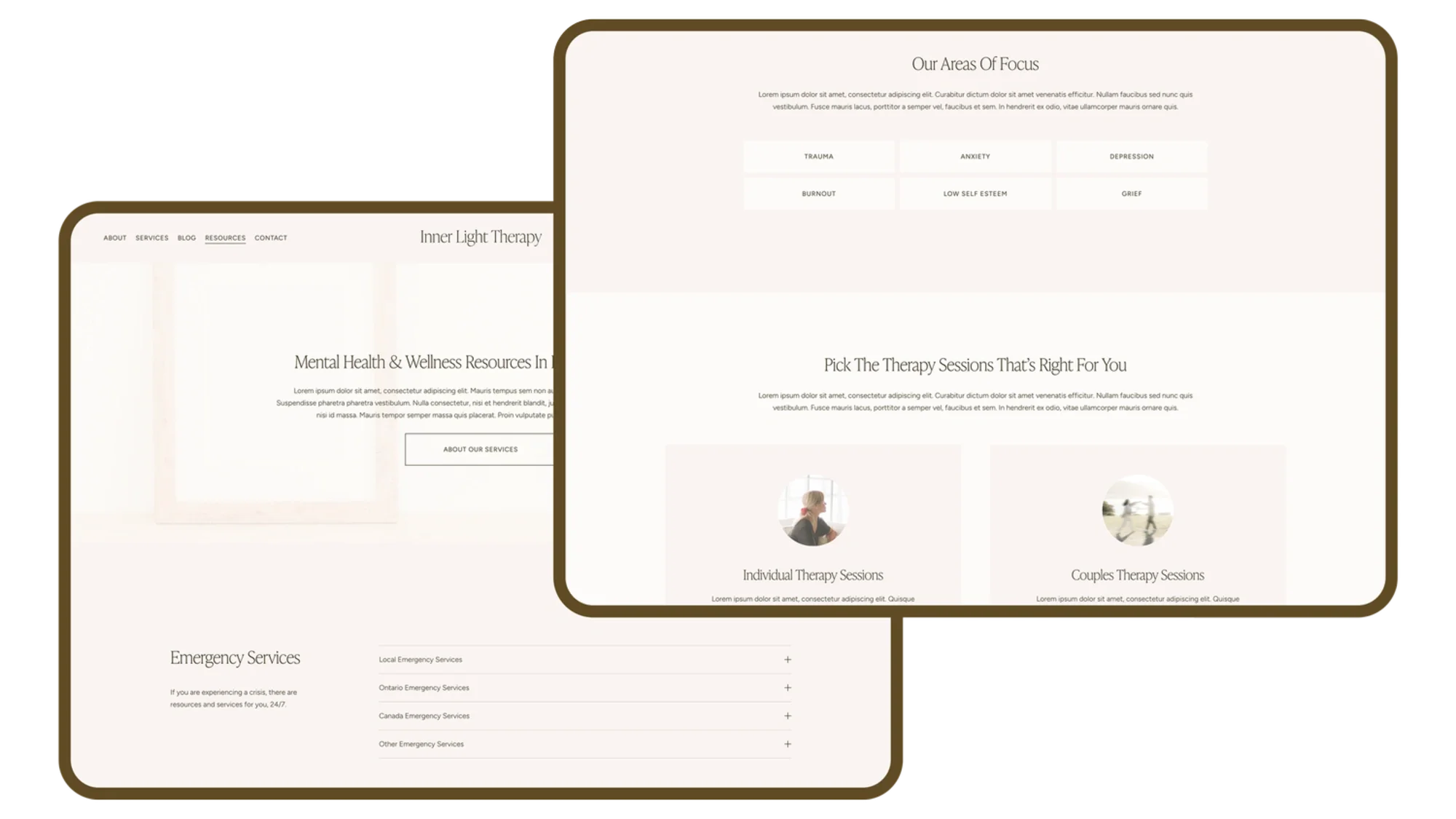 A graphic of two overlapping screens of the Minimal Therapist Website Template