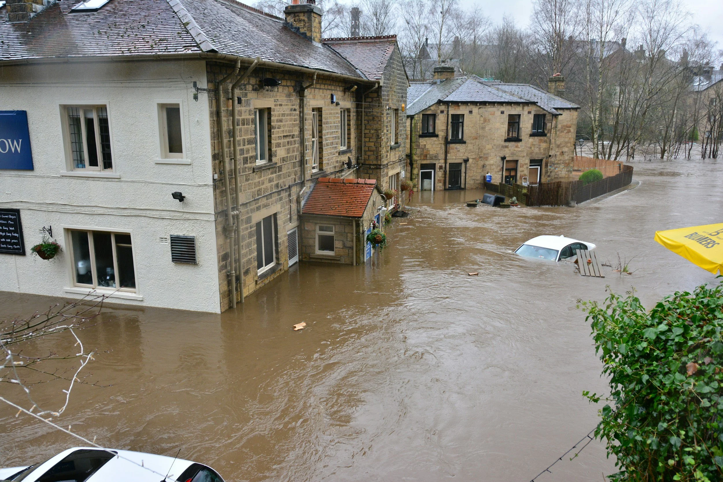 flooded buildings