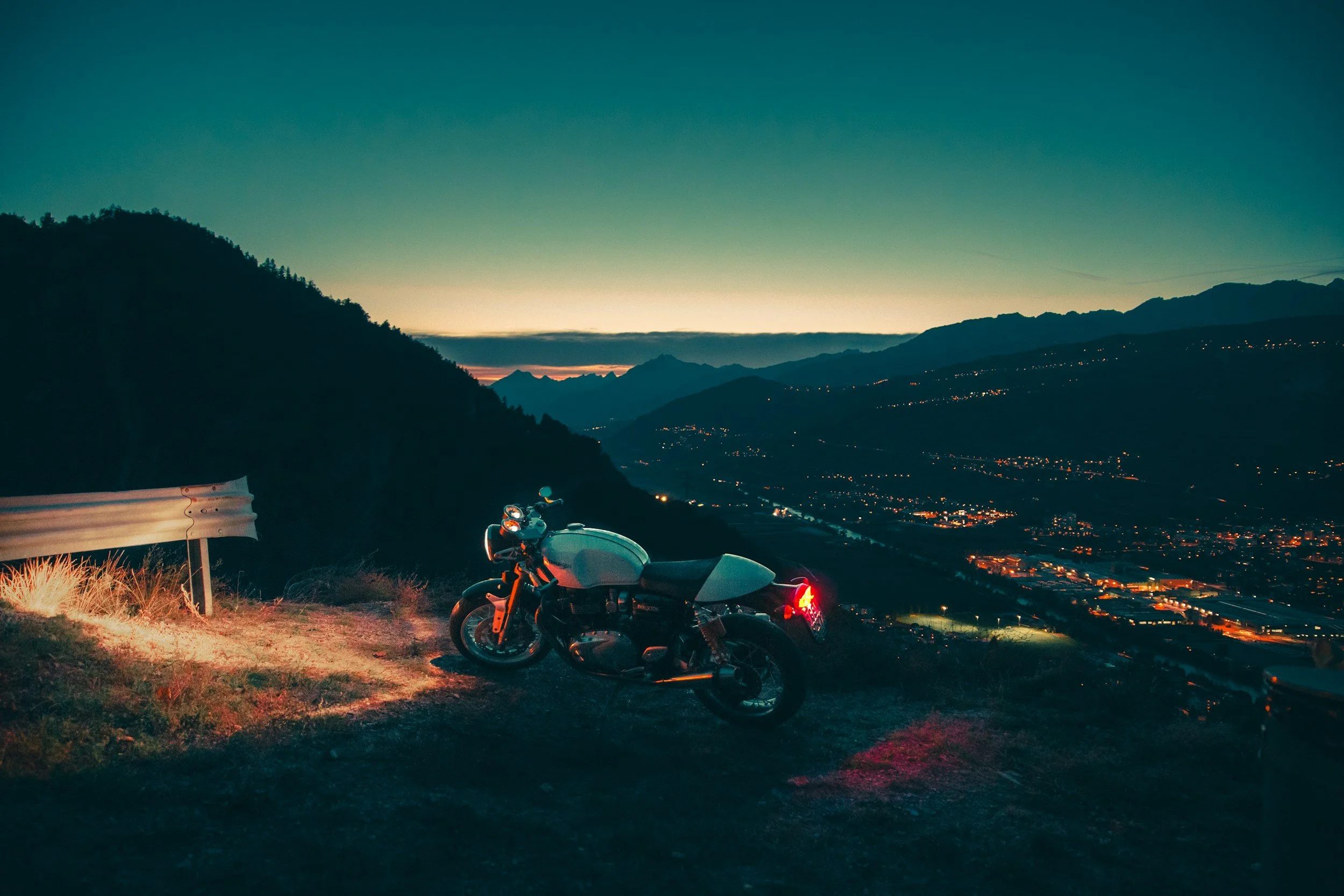 motorcycle parked at dusk