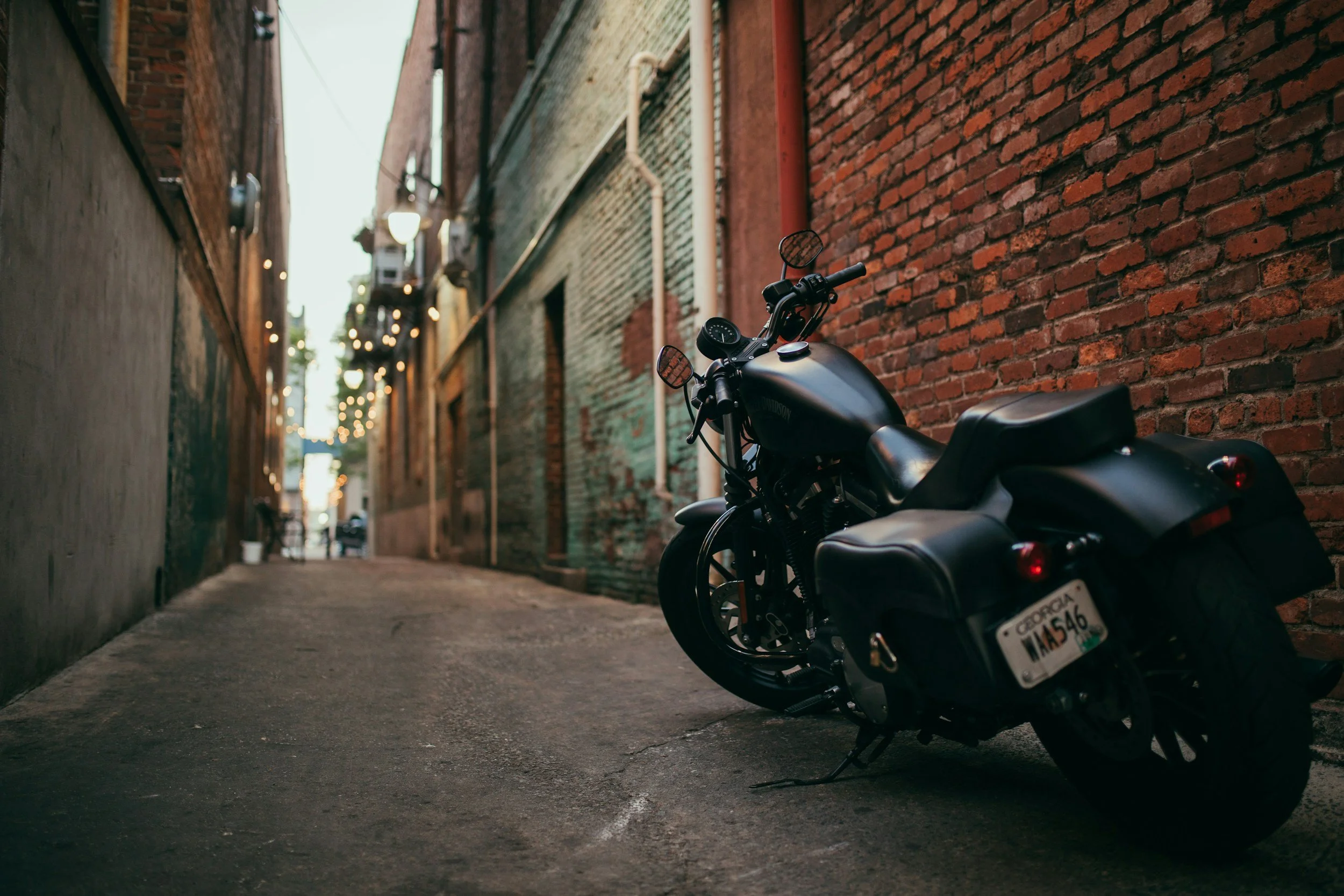 motorcycle parked in ally