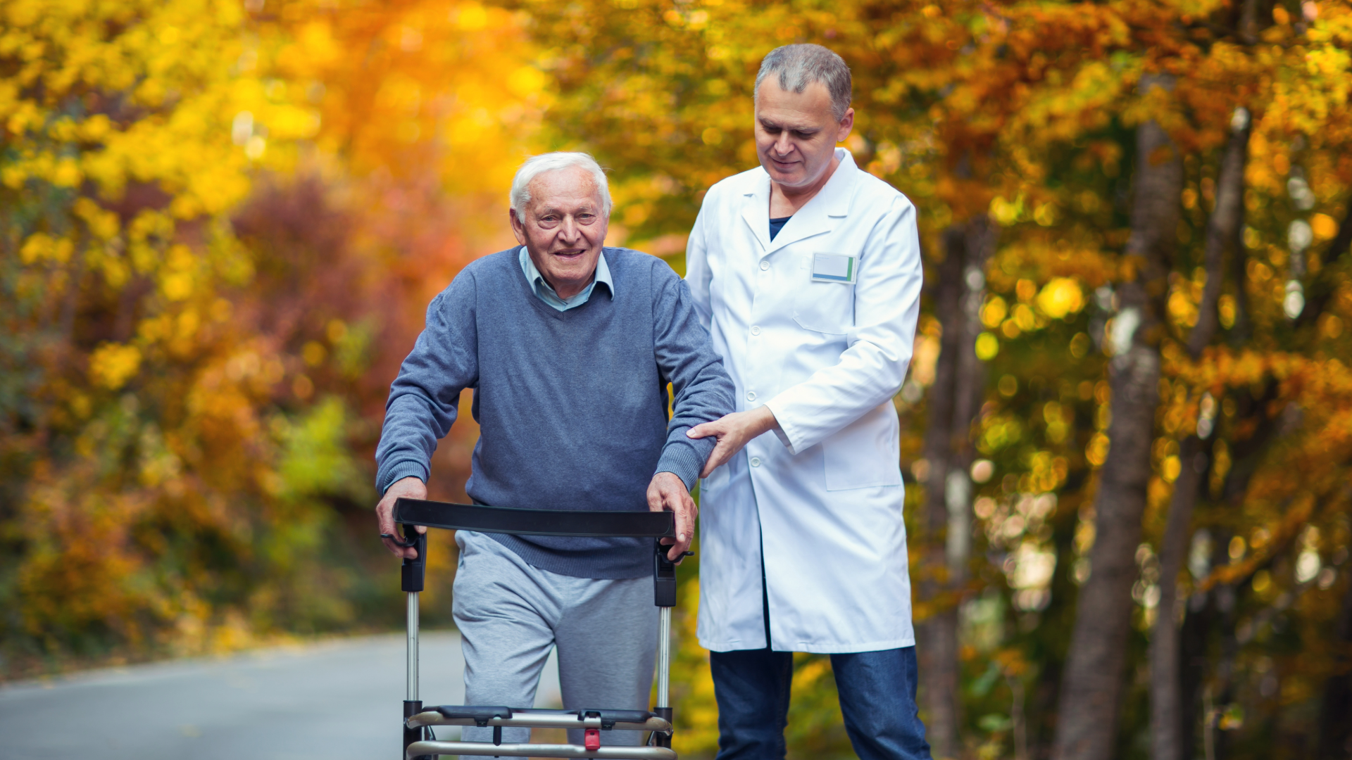 Elderly man with walker