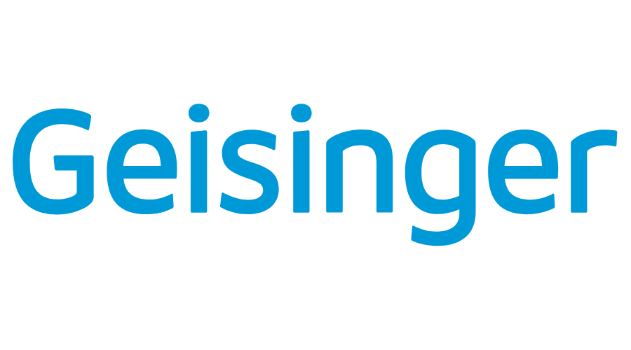 The image shows the word "Geisinger" written in blue text on a white background.