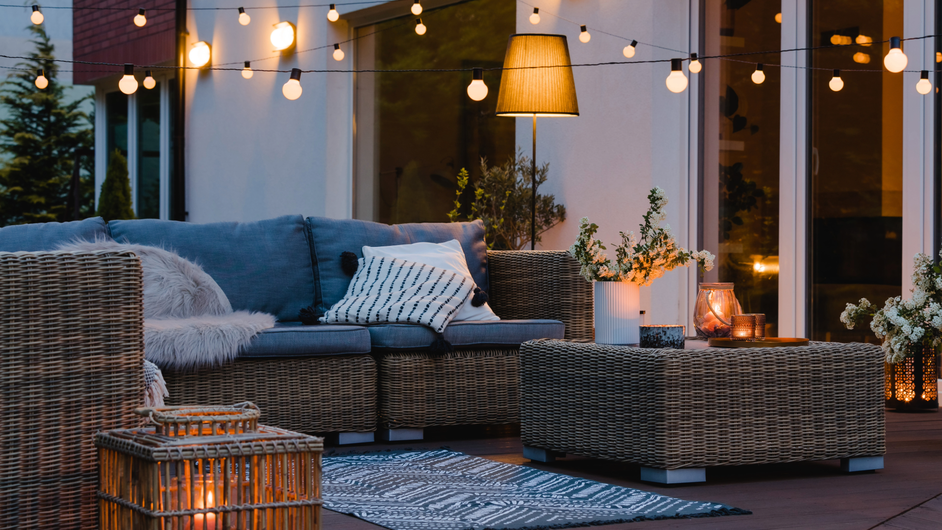 Home Exterior with String Lights