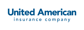 Logo of United American Insurance Company in blue and black text