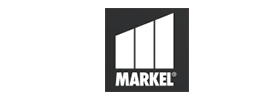 Markel logo with three vertical white bars on a black background