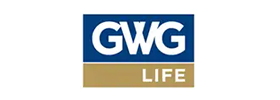 Logo of GWG Life with blue and gold colors