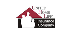 United Home Life Insurance Company logo featuring a house silhouette and a hand giving a thumbs-up.