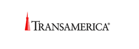 Transamerica logo featuring a red pyramid and black text