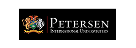Petersen International Underwriters logo featuring a lion and a shield, with the company name in bold.