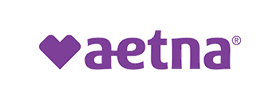 A logo with a purple heart followed by the word 'aetna' in purple text.