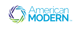 Logo of American Modern insurance company, featuring a stylized, multicolored swirl design next to the words 'American Modern.'