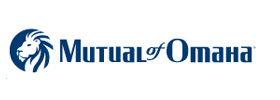 Logo of Mutual of Omaha featuring a lion's head illustration.