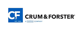 Logo of Crum & Forster insurance company with blue and white colors and text.
