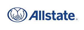 Allstate logo featuring two interlocking hands inside a blue circle