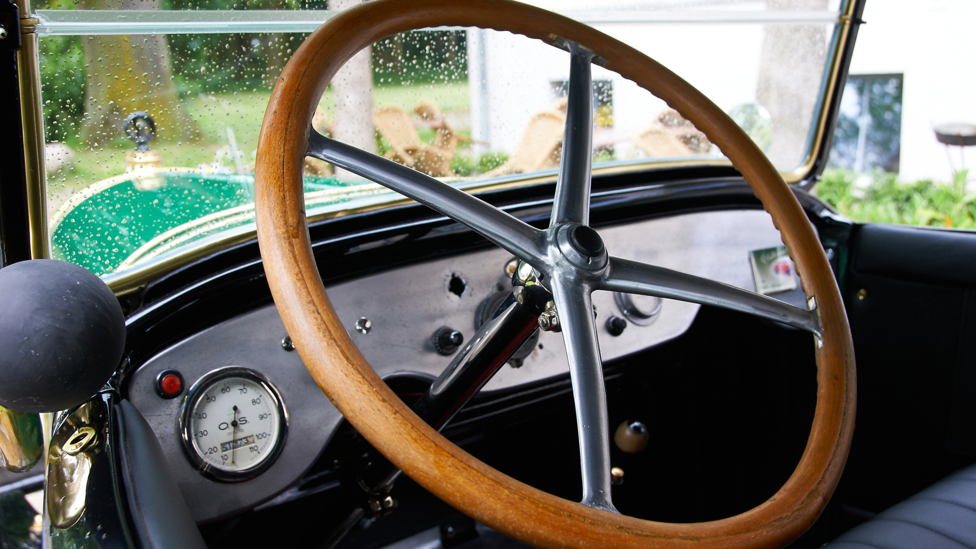Antique Car Interior Wooden Steering Wheel