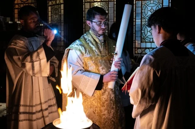 Pascal candle marked with a cross