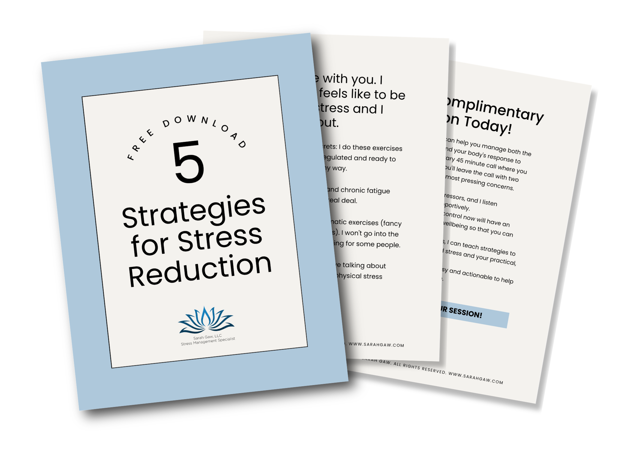 Mockup image of guide "5 Strategies for Stress Reduction"