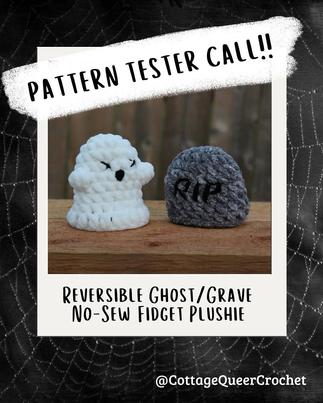 CROCHET TESTER CALL {OPEN}: Reversible Ghost/Grave No-Sew Fidget Plushie 👻🪦💀🖤

This ghostly grave plushie is totally no-sew, totally reversible, and totally addictive to fidget with&mdash;perfect for spooky season or year-round creepin&rsquo;! 

