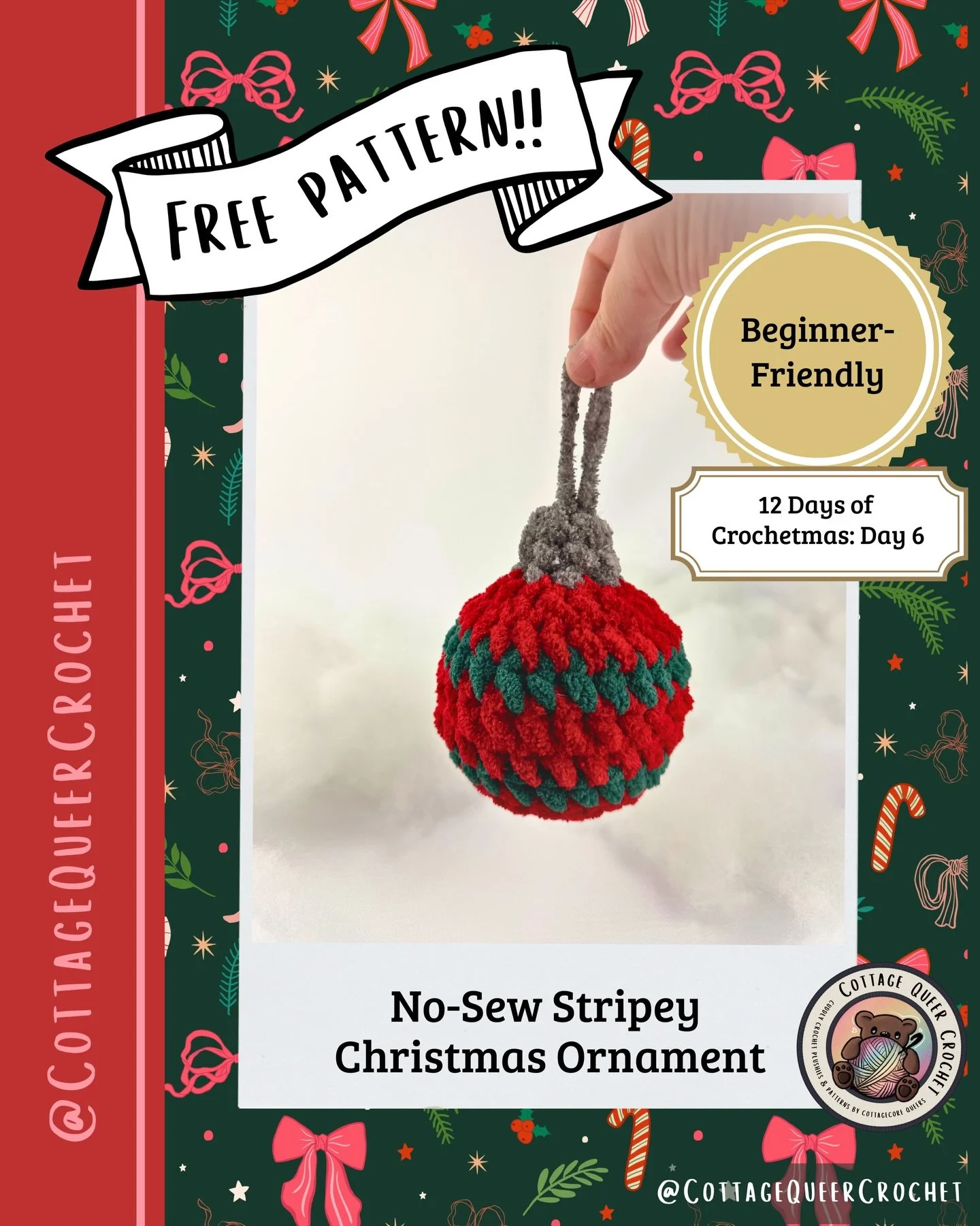 Today&rsquo;s pattern, the No-Sew Stripey Christmas Ornament, is a super quick make&mdash; the kind you can whip up in minutes, gift in bunches, or fill a whole craft booth with! 🎁

It&rsquo;s beginner-friendly, cozy, and absolutely perfect for holi