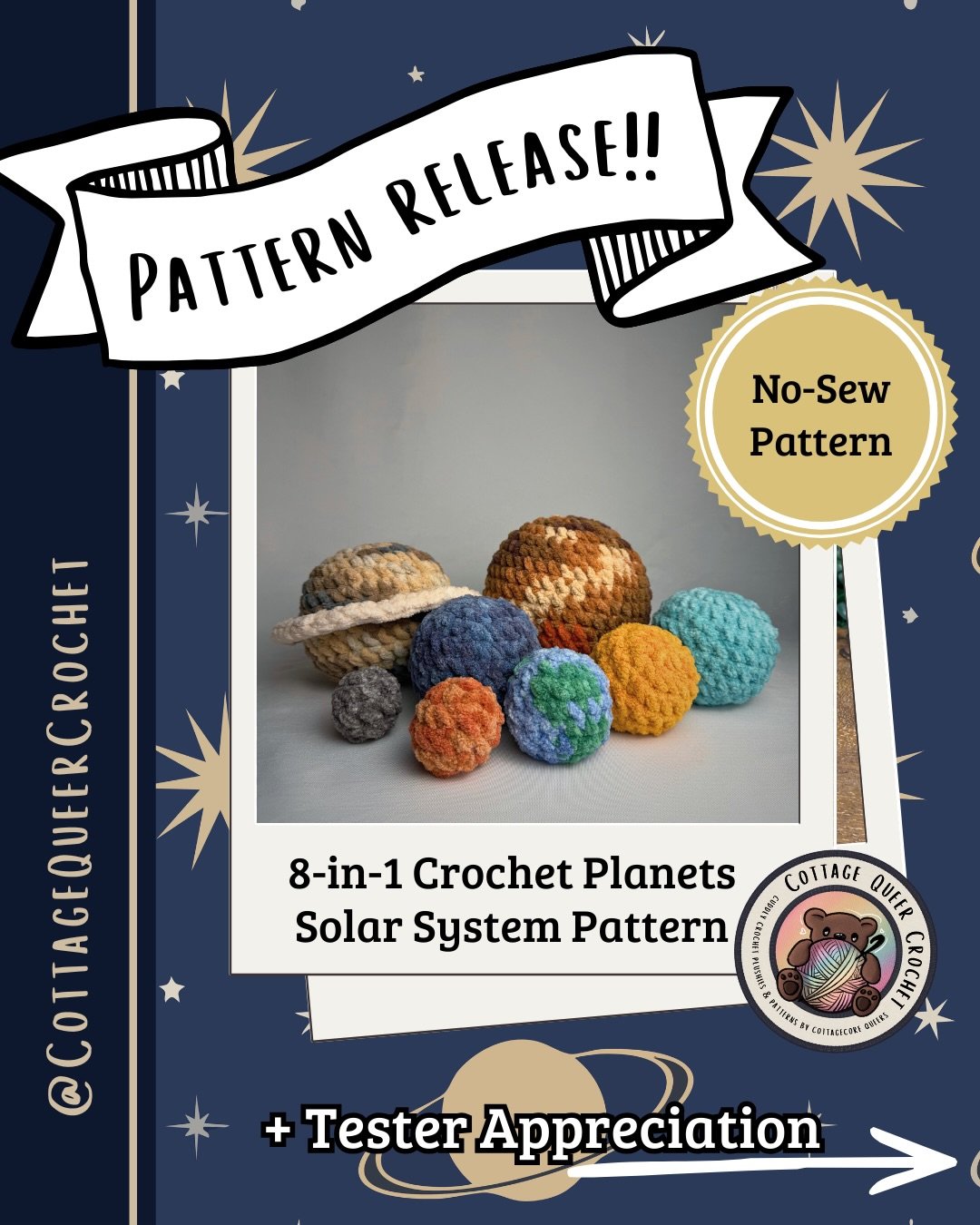 ✨It&rsquo;s pattern release day!!! 🌎 Crochet the solar system with me! 🪐

Bring the entire solar system to life with this 8-in-1 no-sew crochet pattern bundle, designed for makers who love science, cozy textures, and a little nerdy magic. The perfe
