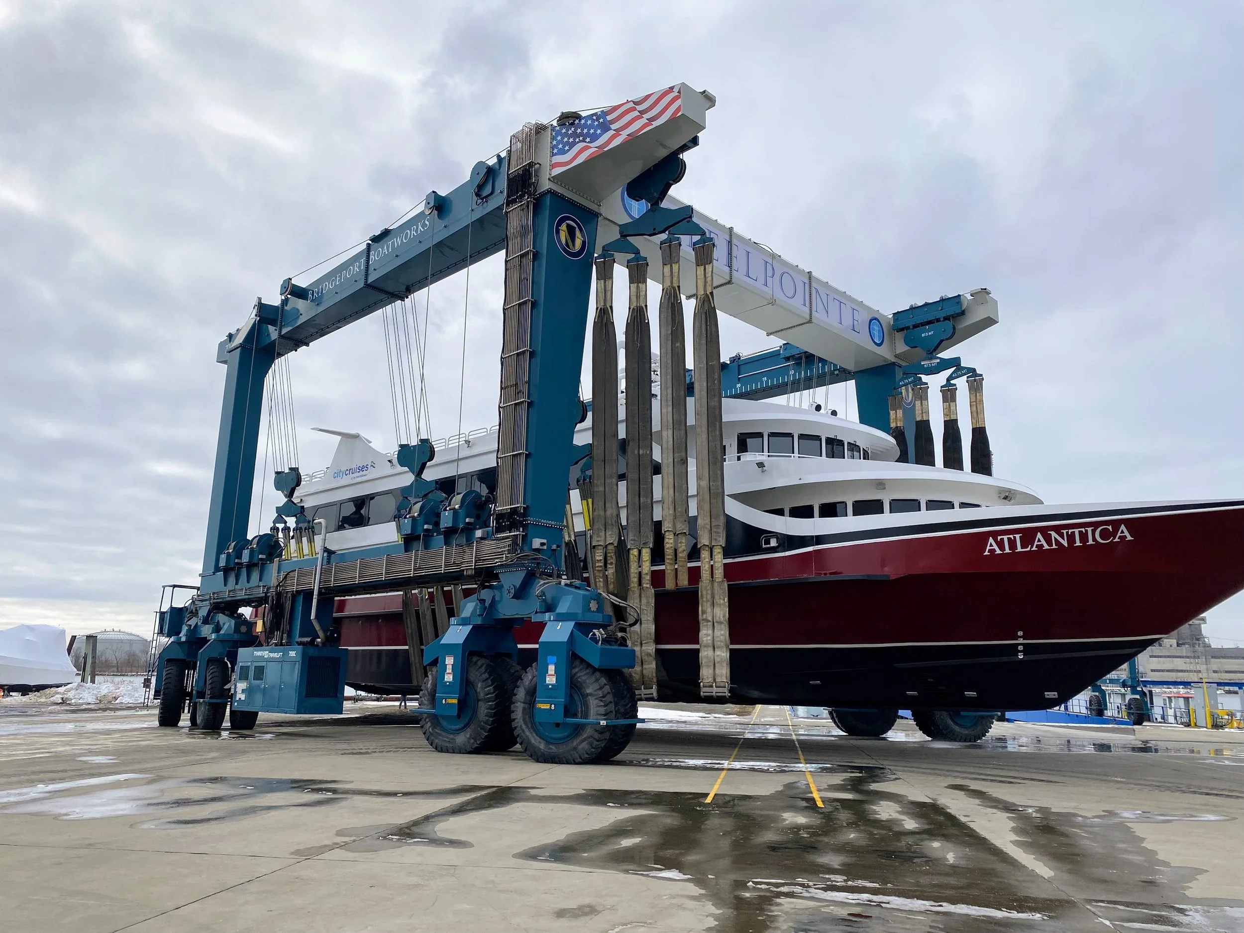 KEY Marine Advisors managing vessel haul out and shipyard coordination for Atlantica at Bridgeport Boatworks
