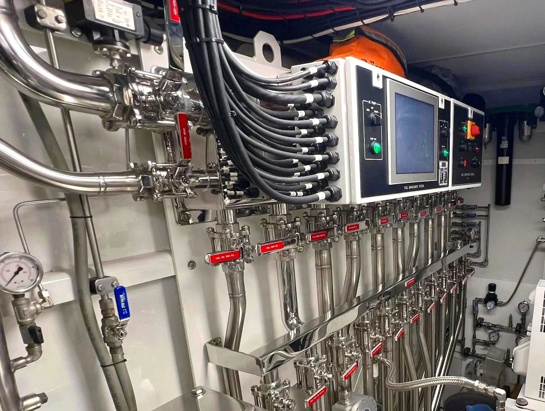 A photo of a superyacht's fuel distribution manifold, which illustrates the level of technical oversight needed to ensure exception outcomes.