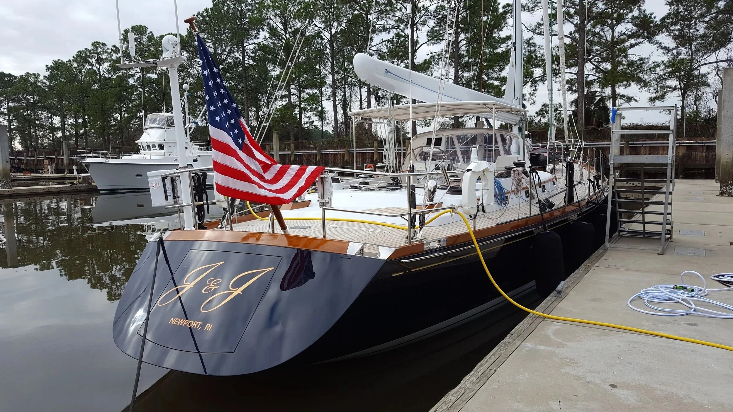 A KEY Marine Advisors managed topside paint project, awaiting the Owner's arrival while berthed in the superyacht basin.