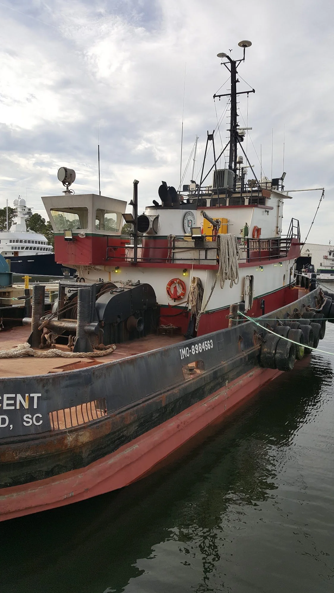 96ft commercial steel tug at repair facility — emergency drydock refit managed by KEY Marine Advisors, East Coast United States