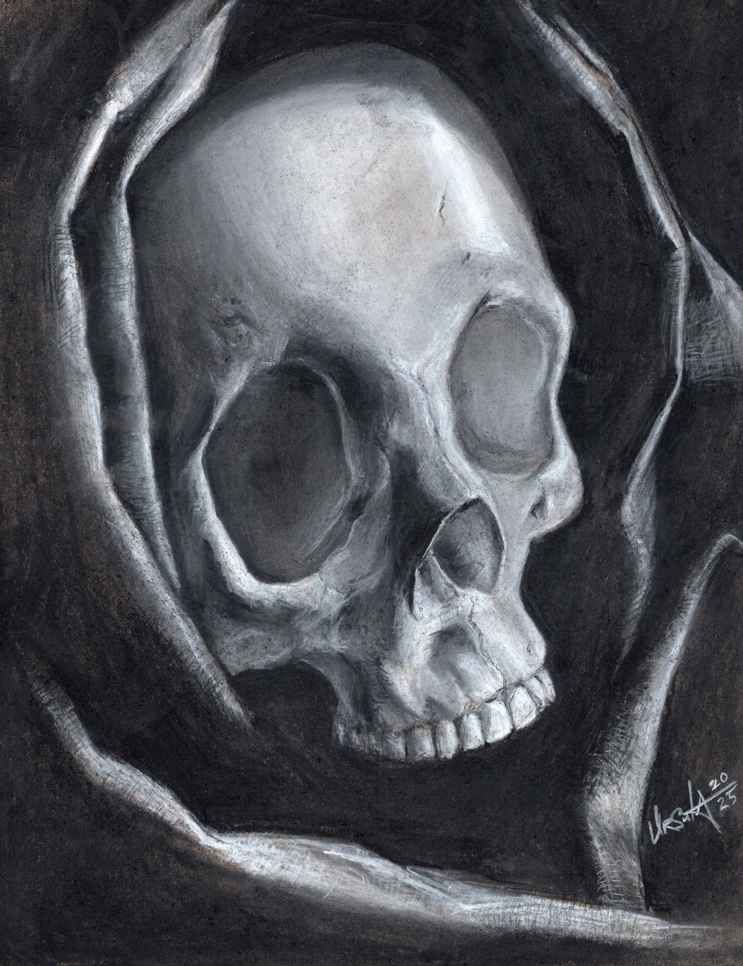 Charcoal Skull in Shroud