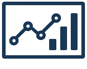Line graph with three data points increasing over time and three vertical bar charts of increasing height.