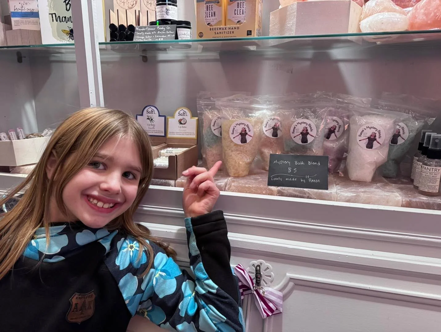 Big news from our little entrepreneur! 💛
Our 8-year-old daughter has created her very own Mystery Blend Bath Salts!  and she is SO proud (and so are we!)

These limited-edition salts will be available in the shop, and every purchase goes directly to