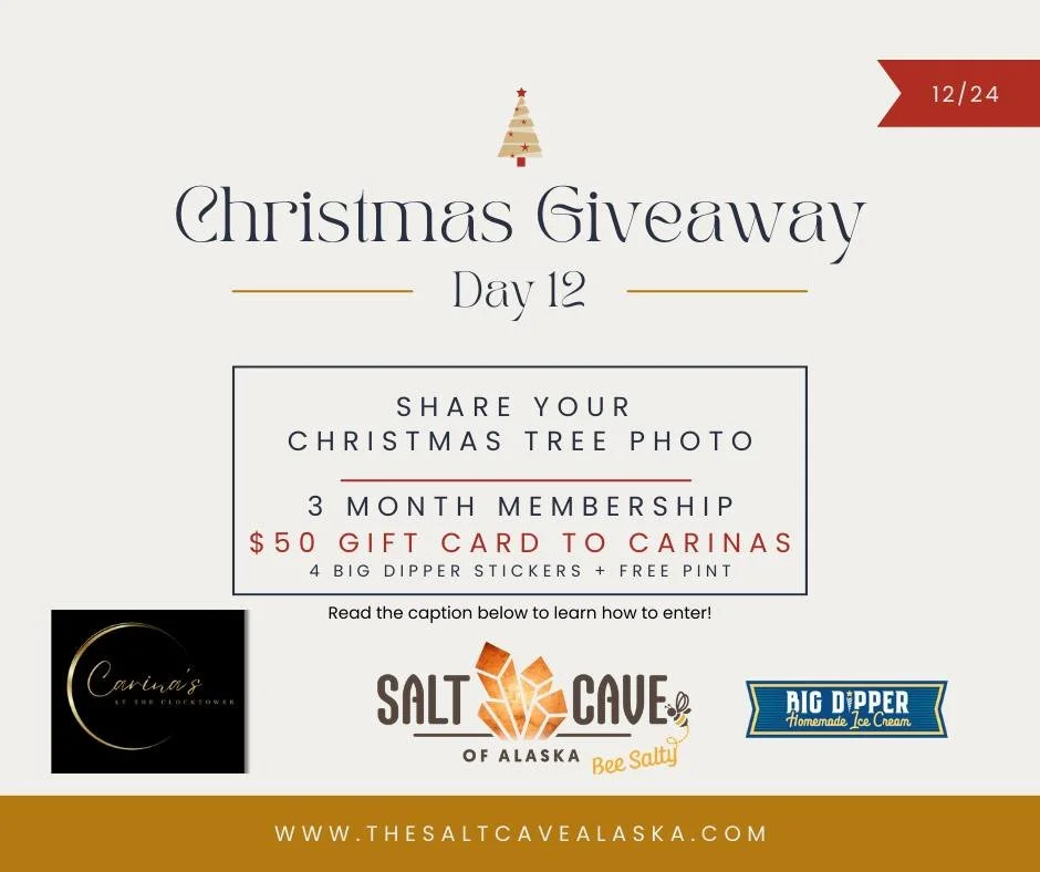 🎄✨ DAY 12 &mdash; FINAL CHRISTMAS GIVEAWAY ✨🎄

We saved something extra special for our finale 💫
This one is BIG and we&rsquo;re so excited to wrap up the season with you!

🎁 DAY 12 GIVEAWAY PRIZE:
✨ 3-Month Salt Cave Membership
✨ $50 Gift Card t