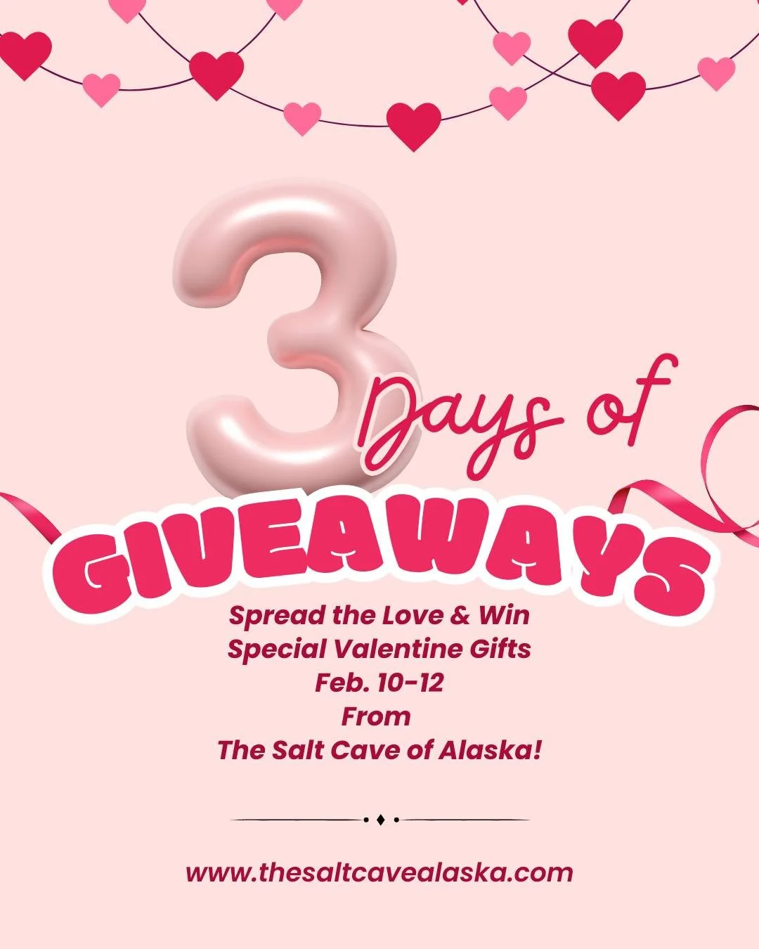 3 Days of Valentine&rsquo;s Giveaway Love! 

💘 February 10th - 12th 💘

The countdown is ON! Our Valentine&rsquo;s Giveaway is almost here! Over three days, we&rsquo;re giving away sweet, salty, and relaxing prizes that you and your Valentine will l