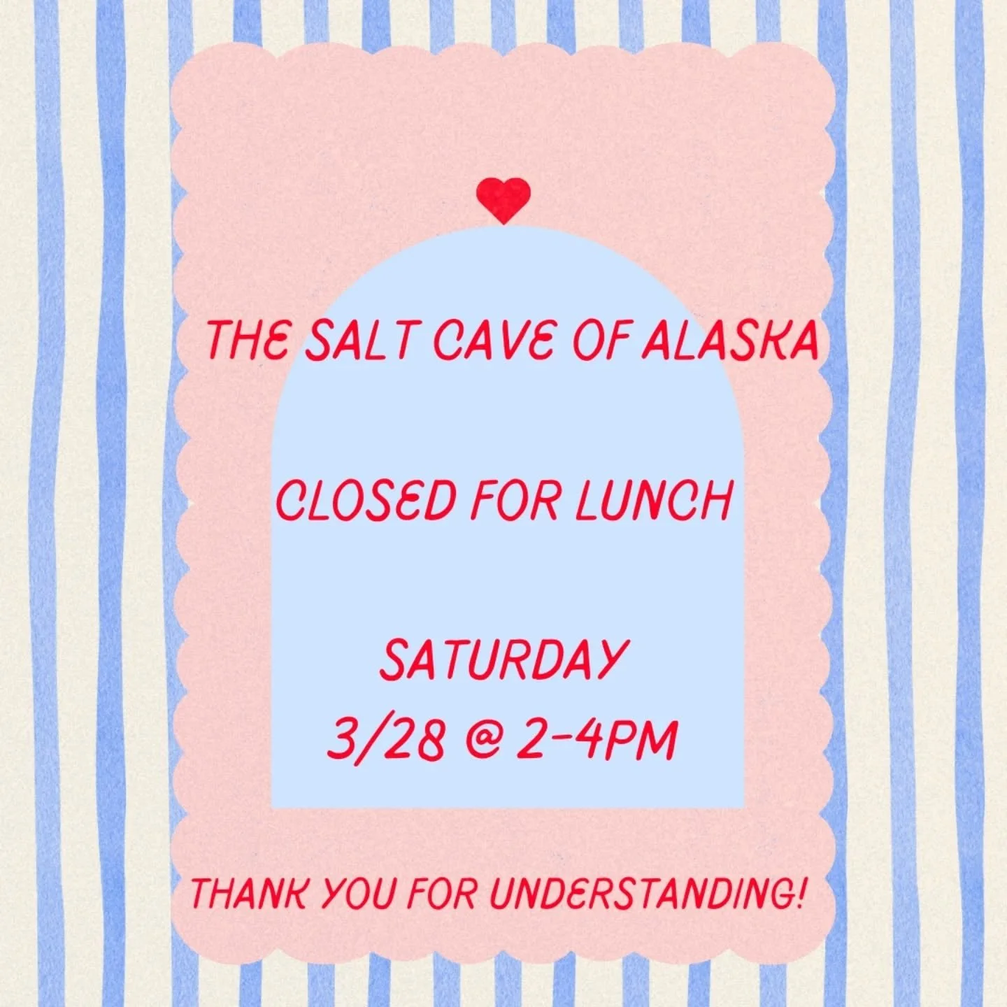 We will be closed for our employee lunch break from 2pm-4pm today.
.
Call or book online for your 4pm and 5pm sessions today!
.
We have an adult only session with seats available at 4pm and an open slot at 5pm!
.
#halotherapy #saltcave #wasillaalaska