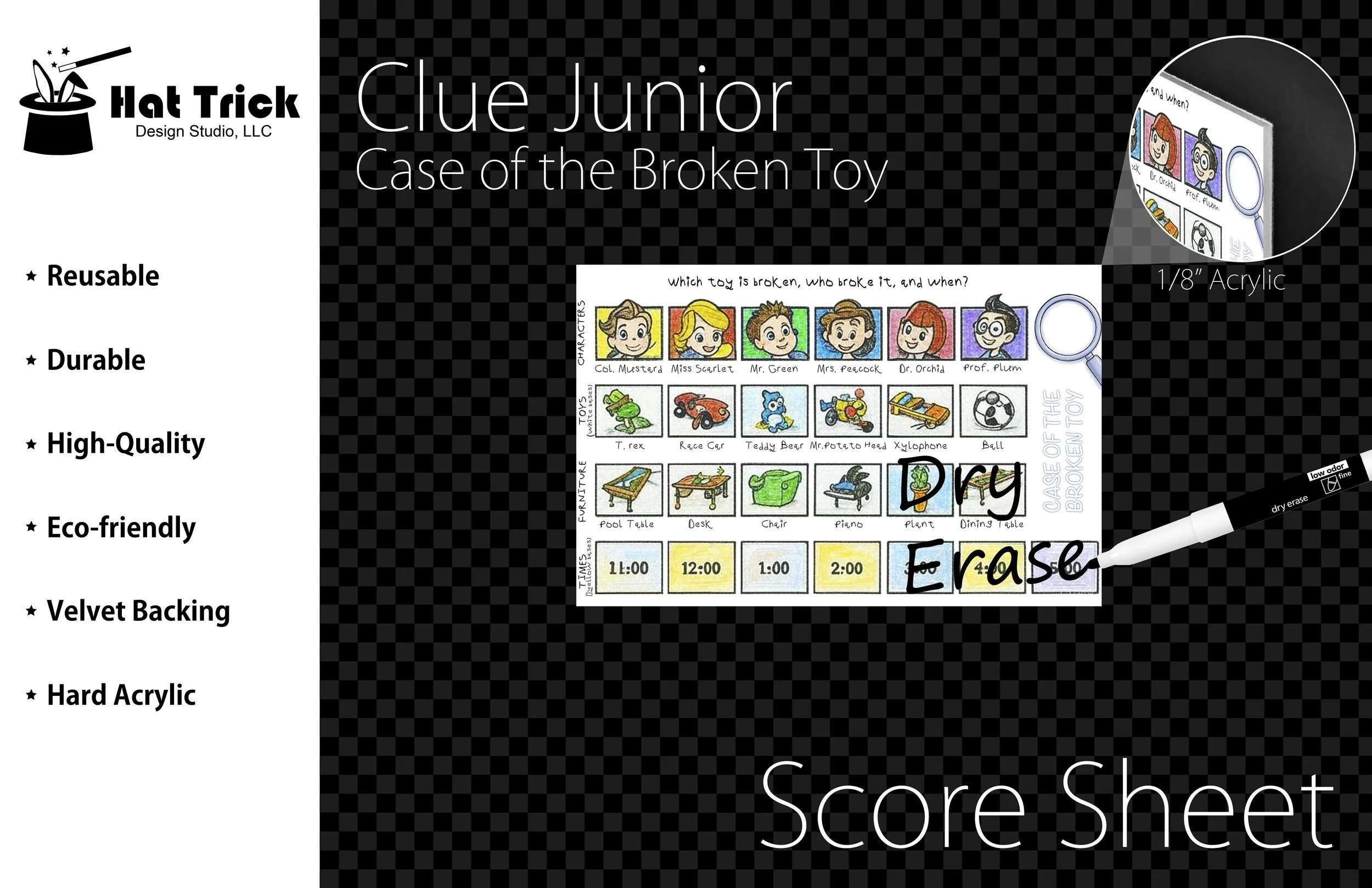 Premium Acrylic Clue Junior Case of the Broken Toy Score Sheet