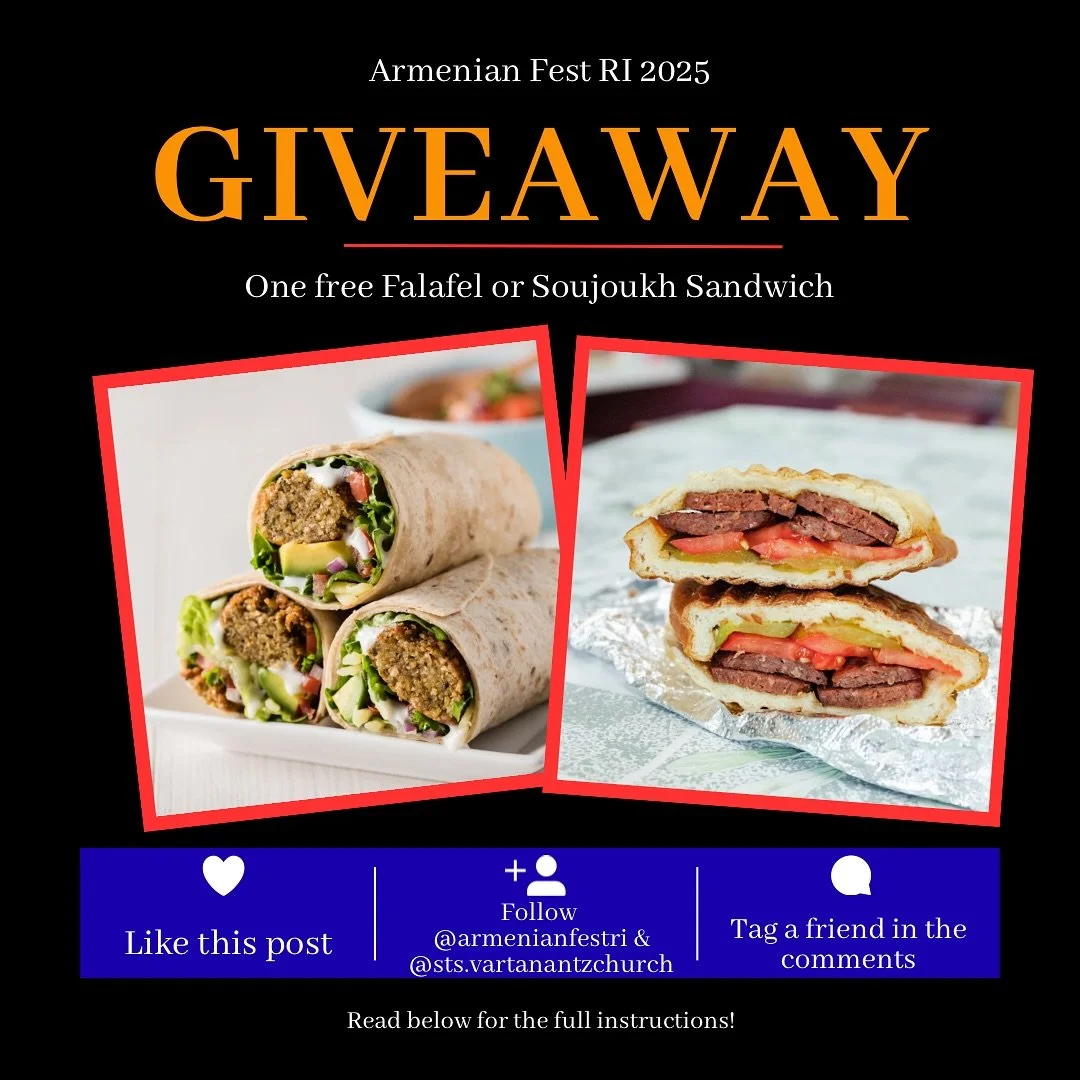 It&rsquo;s giveaway time! One lucky winner will be receiving their choice of a free Falafel or Soujoukh Sandwich. 

All you have to do is follow the steps below: 
🇦🇲 Like this post 
🇦🇲 Follow @armenianfestri &amp; @sts.vartanantzchurch 
🇦🇲 Tag 