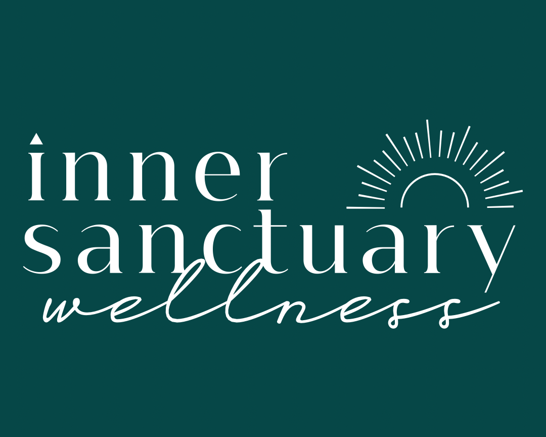 Inner Sanctuary Wellness logo with a stylized sun and a dark teal background.