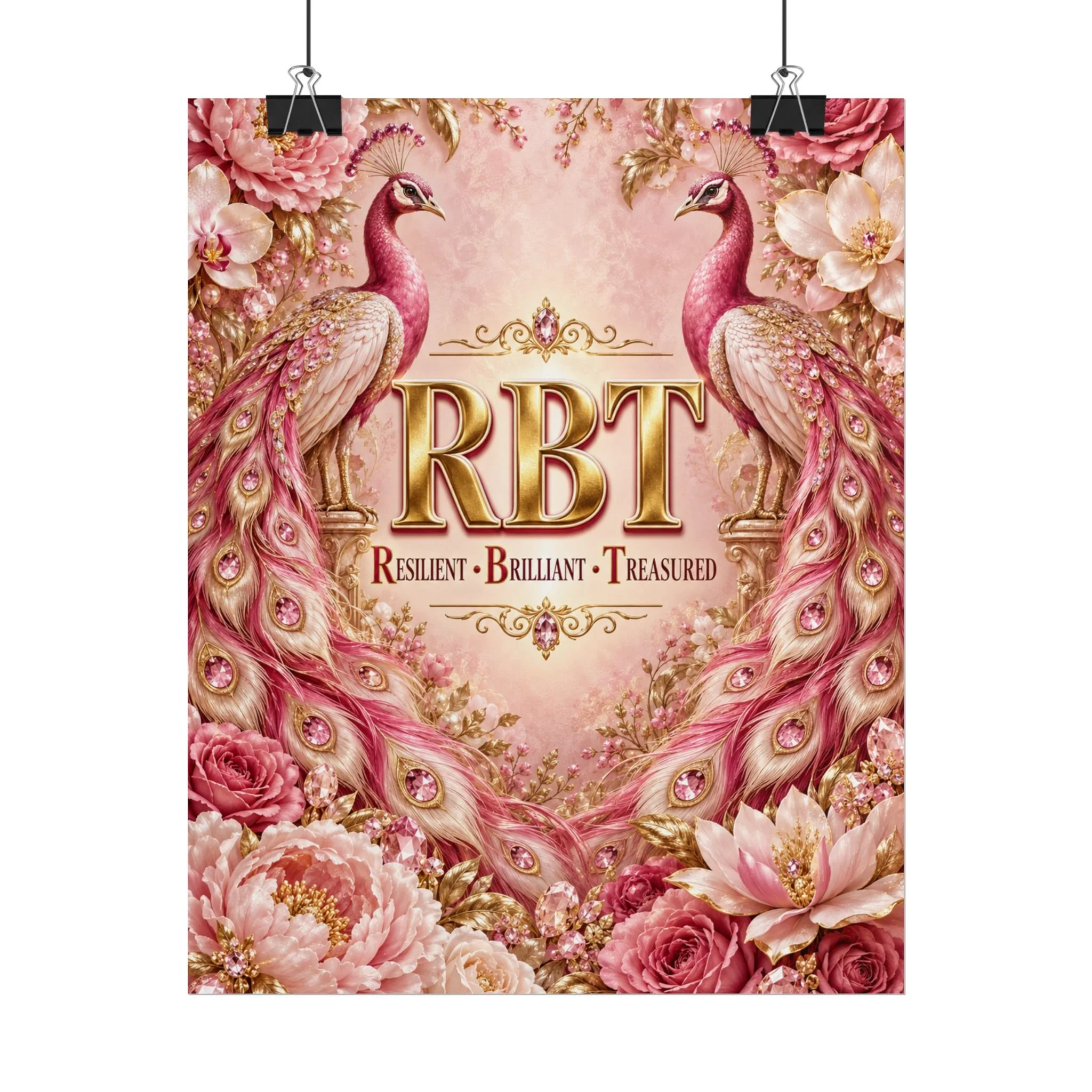 RBT (Resilient • Brilliant • Treasured) Pink Peacock Floral Wall Art-Rolled Poster