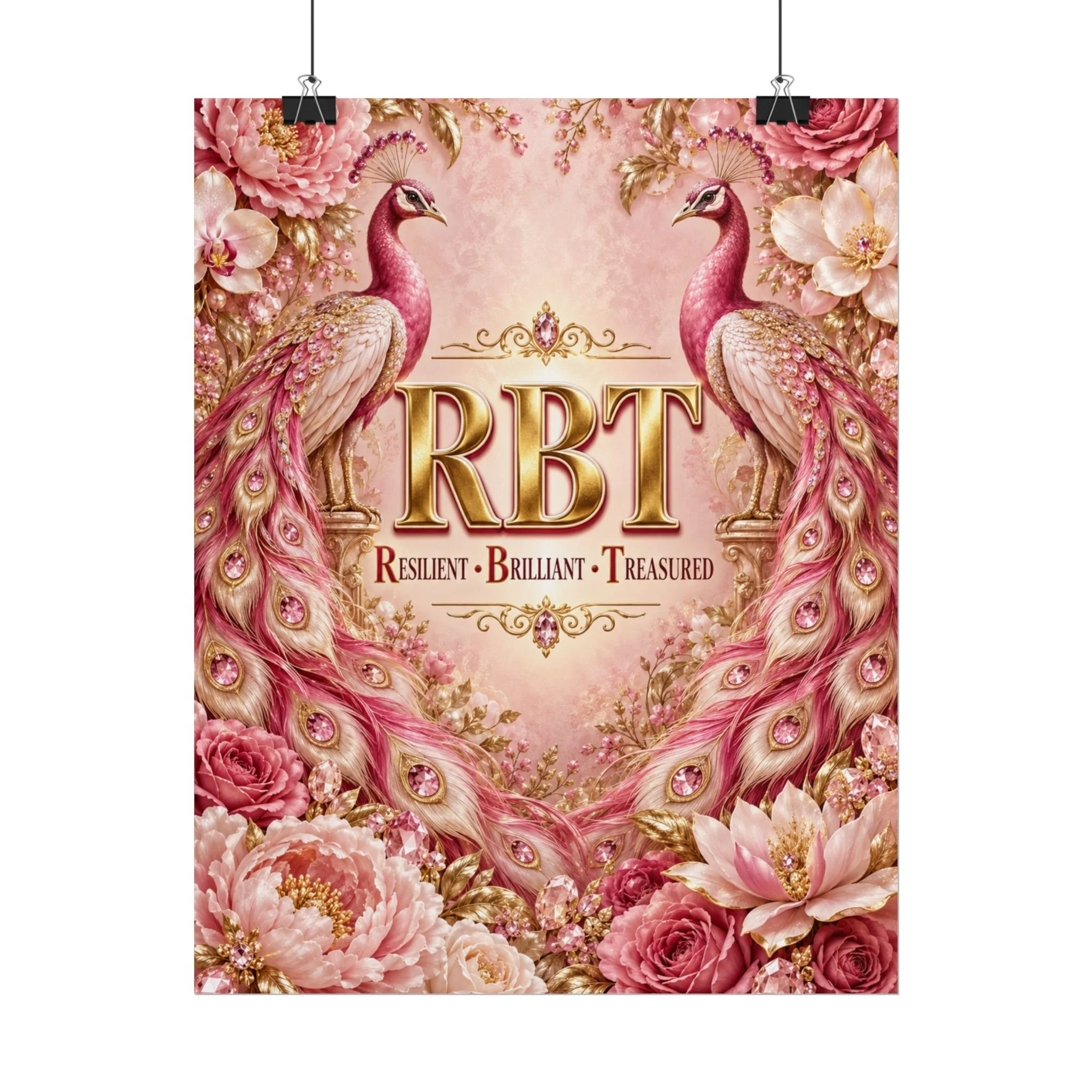 RBT (Resilient • Brilliant • Treasured) Pink Peacock Floral Wall Art-Rolled Poster