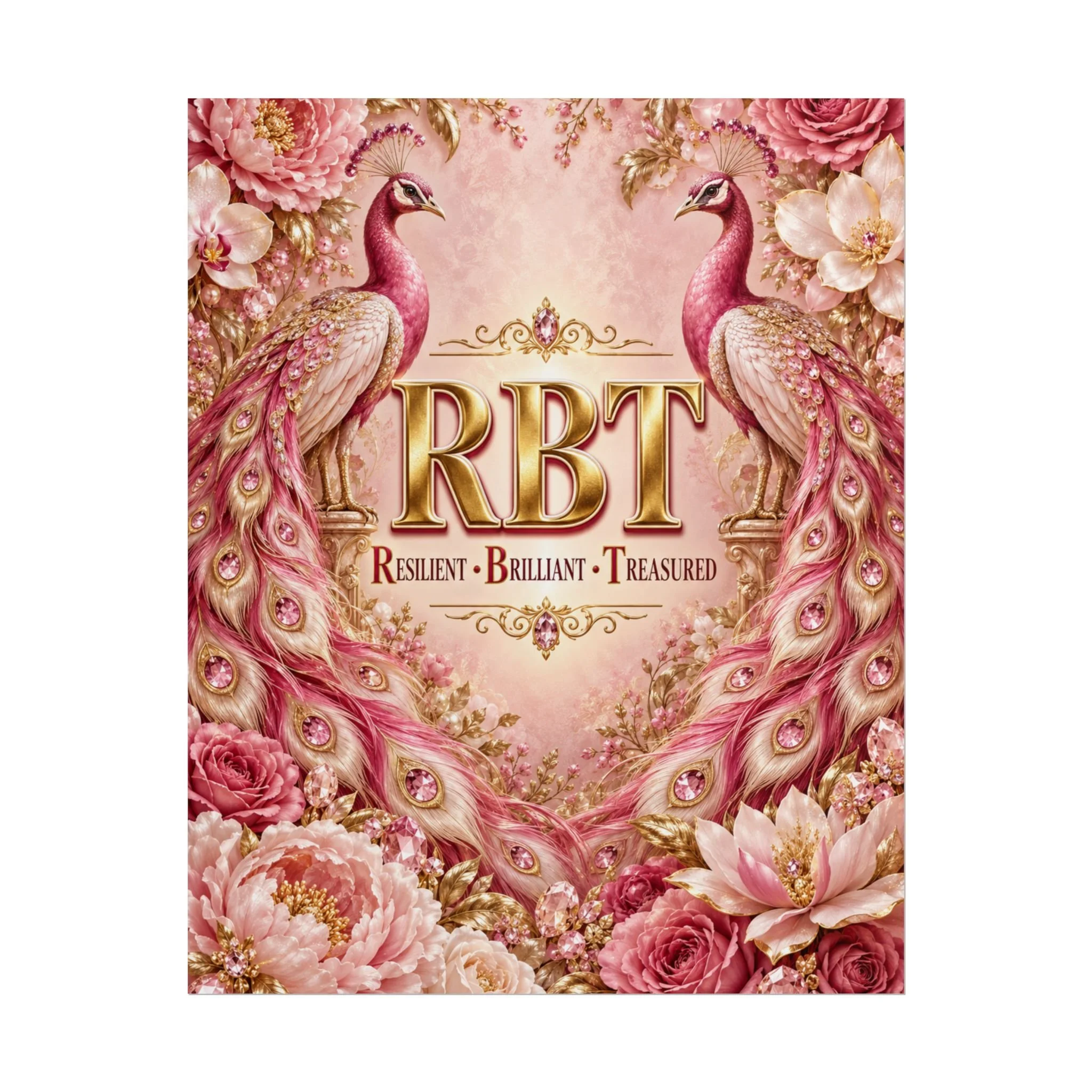 RBT (Resilient • Brilliant • Treasured) Pink Peacock Floral Wall Art-Rolled Poster