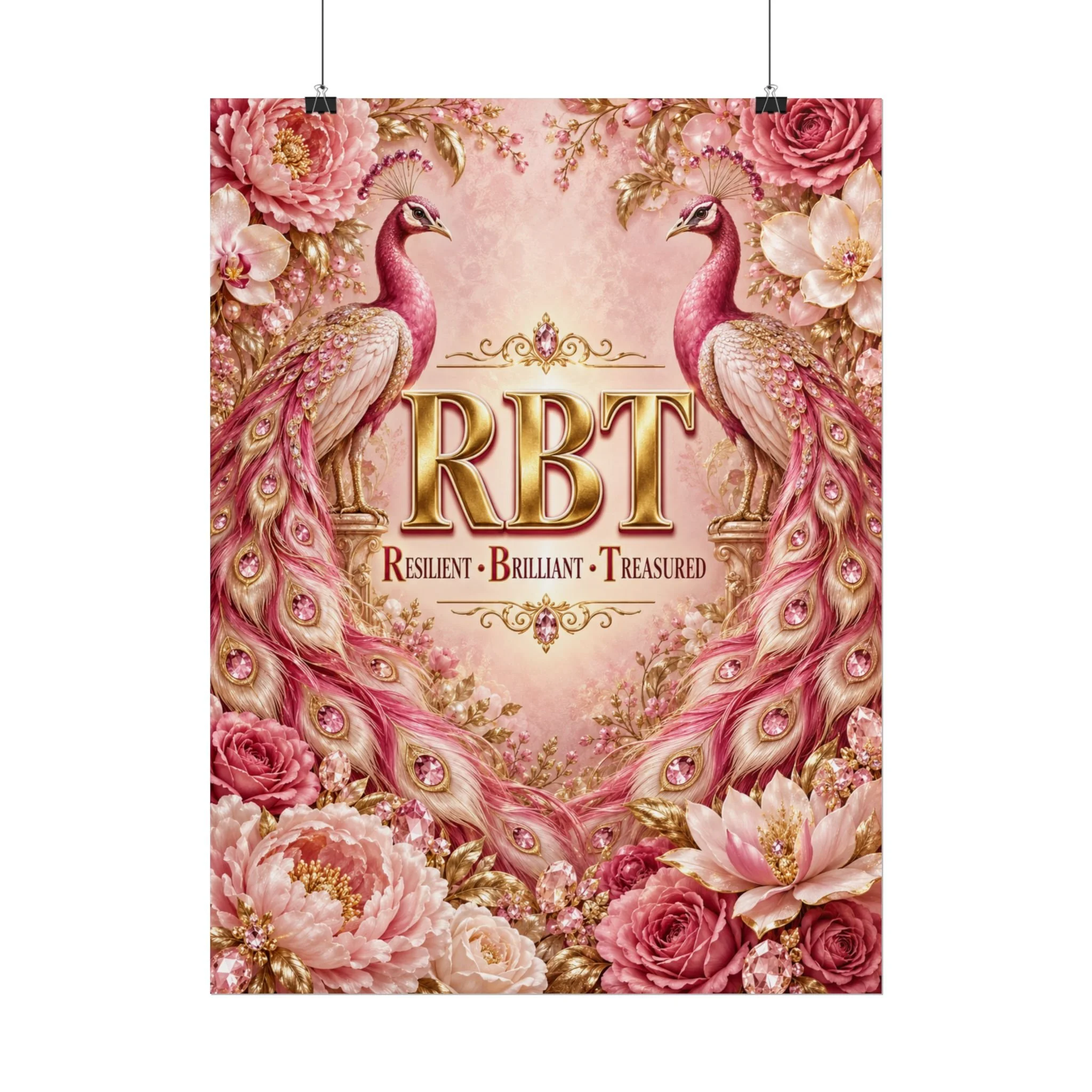 RBT (Resilient • Brilliant • Treasured) Pink Peacock Floral Wall Art-Rolled Poster